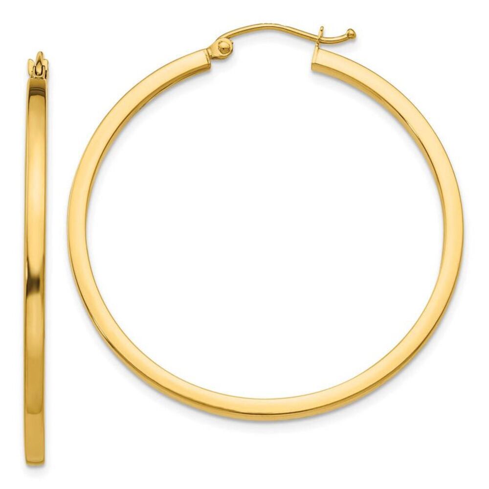 2mm, 14k Yellow Gold Square Tube Round Hoop Earrings, 40mm (1 1/2 In)